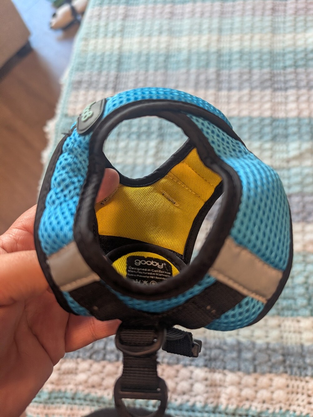 Gooby XS  Blue Mesh Dog Harness with Yellow Lining